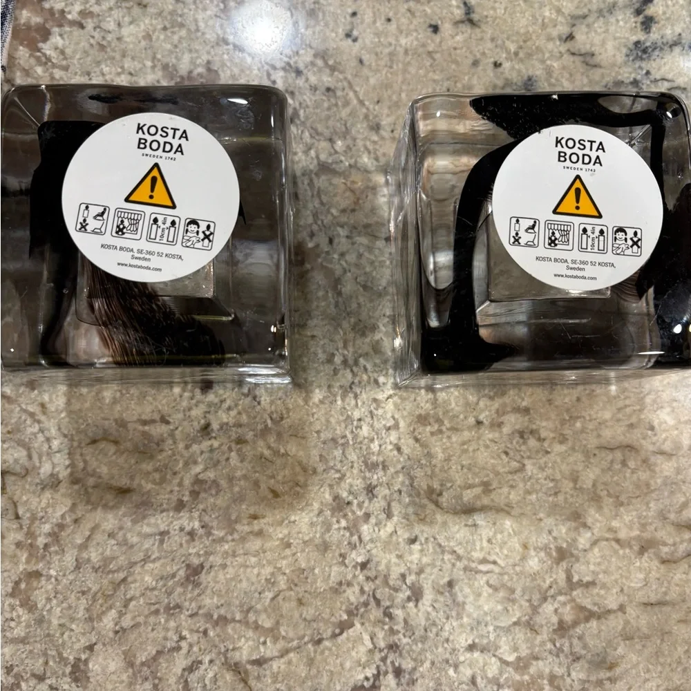 Kosta Boda Heavy Black Glass Votives Set